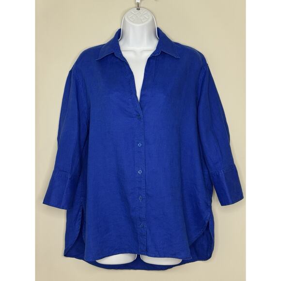 ZARA 100% Linen Oversized Button Down Shirt Women’s XS Royal Cobalt Blue Beachy - Picture 1 of 15